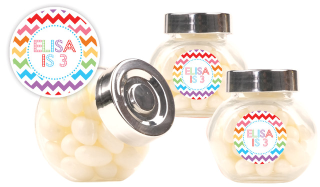 Chevron Rainbow Kids Party Personalised Mini Candy Jar