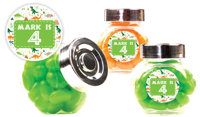 Dinosaur Background Kids Party Personalised Mini Candy Jar