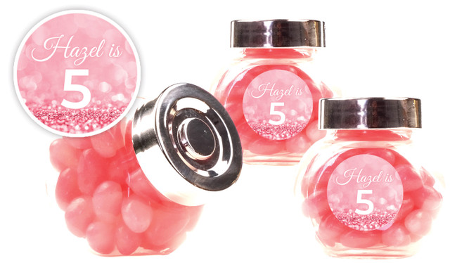 Pink Glitter Kids Party Personalised Mini Candy Jar