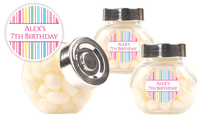 Pastel Stripe Kids Party Personalised Mini Candy Jar