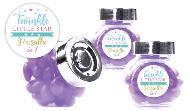 Twinkle Star 1st Birthday Kids Party Personalised Mini Candy Jar