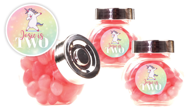 Unicorn Dabbing Kids Party Personalised Mini Candy Jar