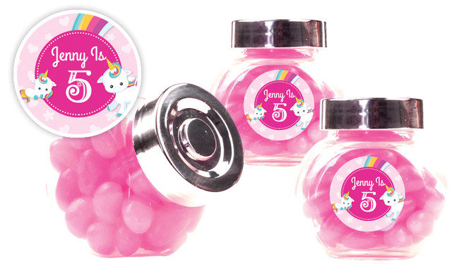 Unicorn Trio Kids Party Personalised Mini Candy Jar