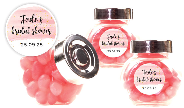 Pink Watercolour Bridal Shower Personalised Mini Candy Jar