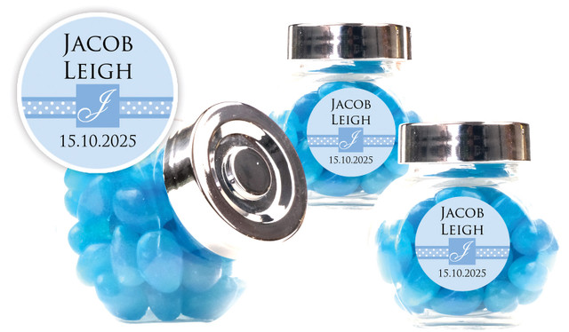 Initial Blue Christening Personalised Mini Candy Jar