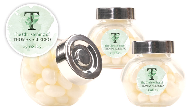 Monogram Green Christening Personalised Mini Candy Jar