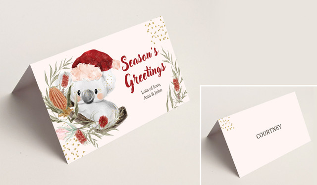 Koala Christmas Place Cards With Guest Names