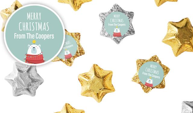 Polar Bear Christmas Personalised Chocolate Stars