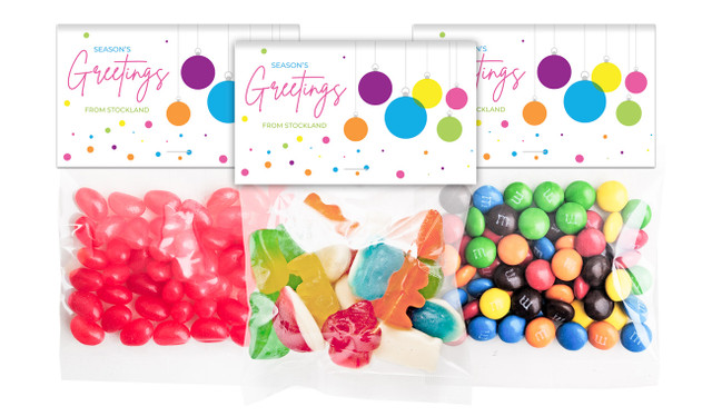 Vivid Baubles Christmas Personalised Lolly Bag With Topper