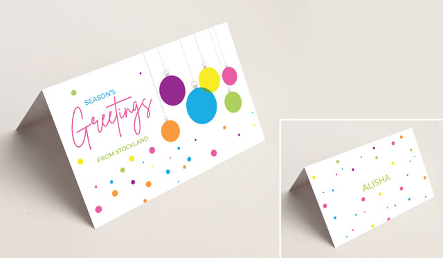Vivid Baubles Christmas Place Cards With Guest Names
