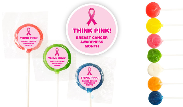 Pink Ribbon Cancer Awareness 2.5cm Mini Lollipops