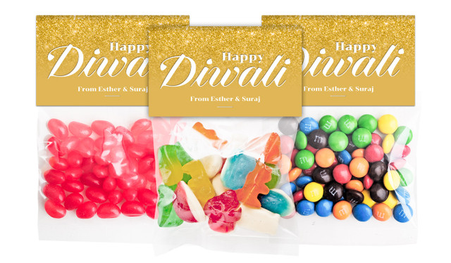 Gold Dust Diwali Personalised Lolly Bag With Topper