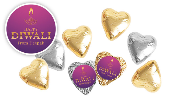 Purple Personalised Diwali Chocolate Hearts