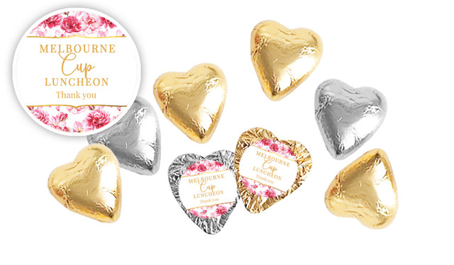 Pink Flowers Melbourne Cup Horse Racing Foil Chocolate Hearts