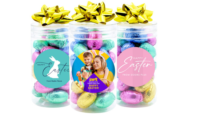 Branded Long Lolly Jar Filled With Mini Eggs