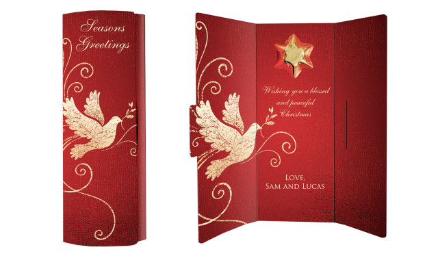 Dove In Gold Personalised Chocolate Christmas Card