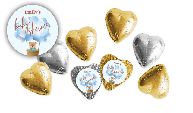 Teddy Blue Custom Foil Chocolate Hearts