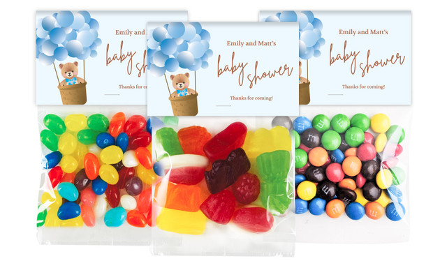 Teddy Blue Baby Shower Personalised Lolly Bag With Topper