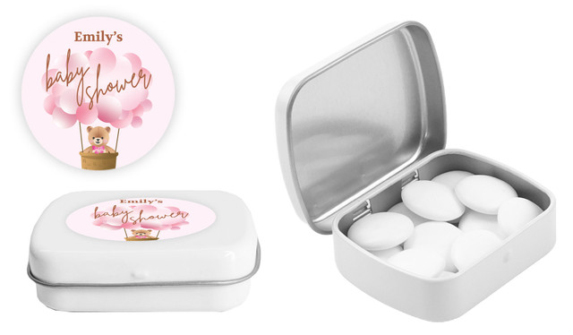 Teddy Bear Pink Baby Shower Personalised Mint Tins
