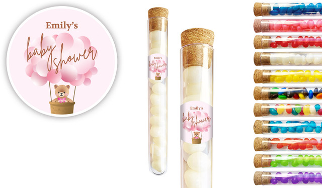 Teddy Bear Pink Baby Shower Personalised Test Tubes