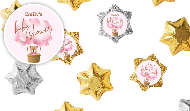 Teddy Bear Pink Baby Shower Foil Chocolate Stars