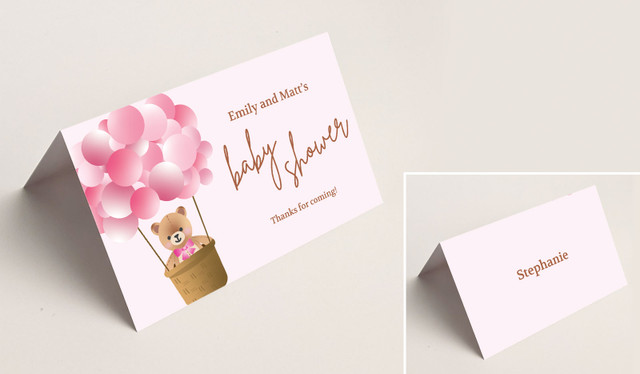 Teddy Bear Pink Baby Shower Place Cards With Guest Names