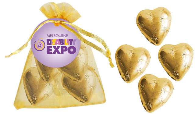 Large Organza Bag With Custom Tag And 4 x Heart Chocolates