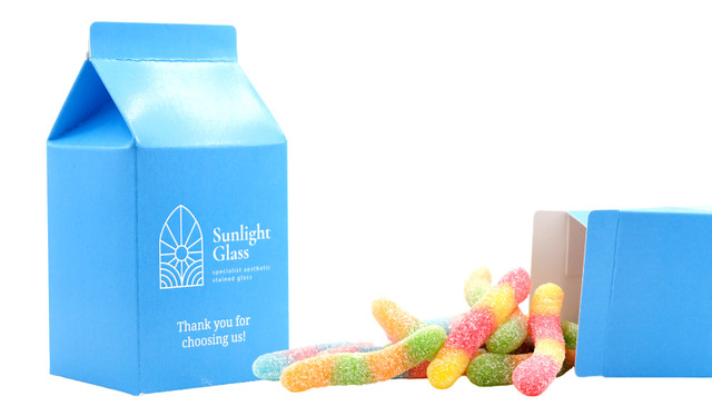 Branded 10cm Milk Carton With Bag Of Sour Worms