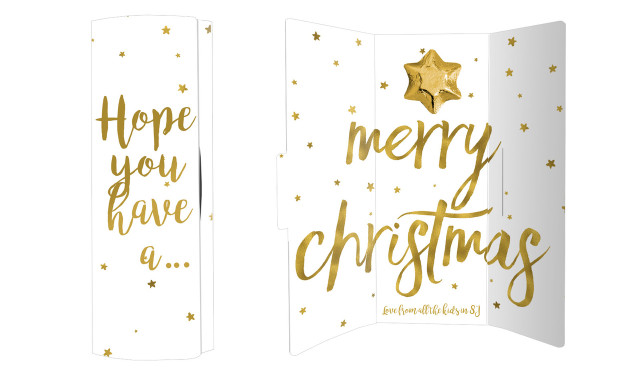 Gold Confetti Stars Personalised Chocolate Christmas Card