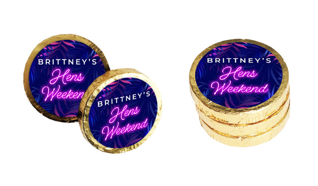 Neon Hens Night Personalised Chocolate Coin