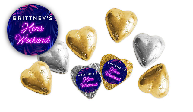 Neon Hens Night Personalised Foil Chocolate Hearts