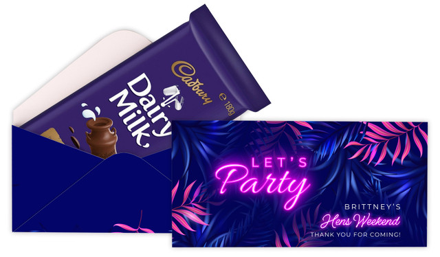 Neon Hens Night Personalised Cadbury Bar Box