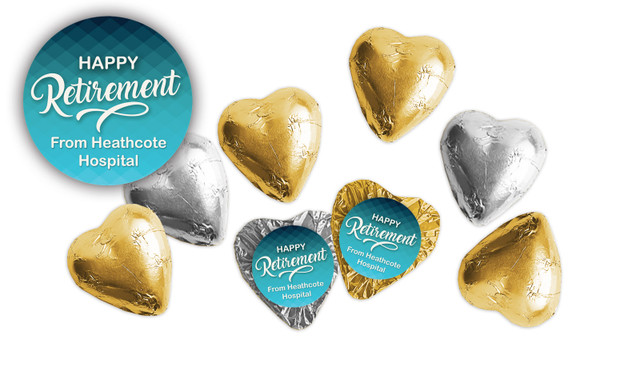 Blue Pattern Retirement Personalised Foil Chocolate Hearts