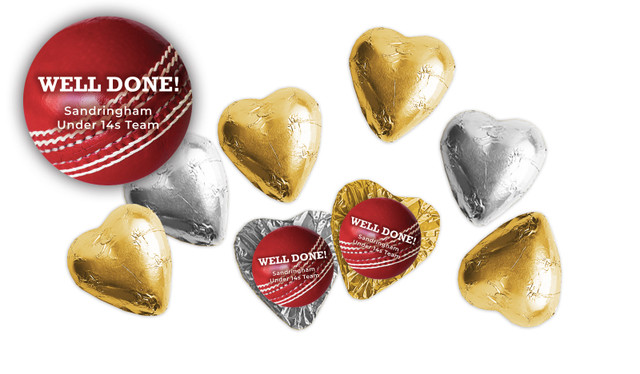 Cricket Ball Personalised Foil Chocolate Hearts