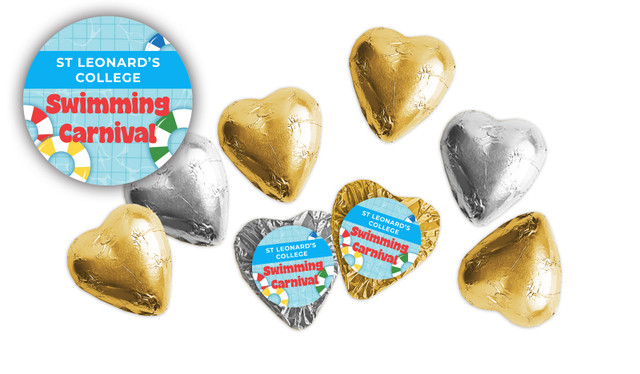 School Swimming Carnival Custom Foil Chocolate Hearts
