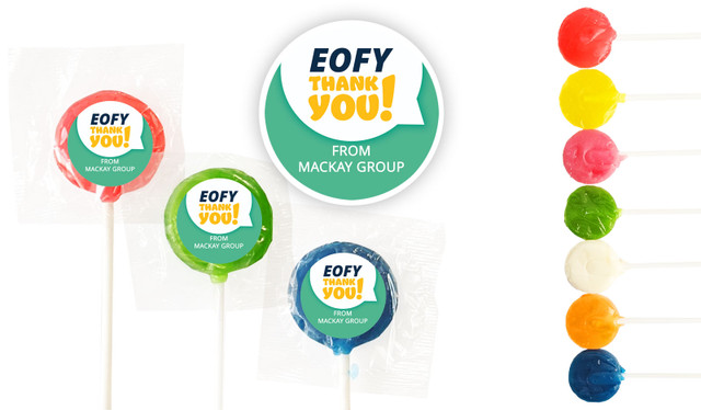 Corporate Colours EOFY Custom 3cm Mini Lollipops