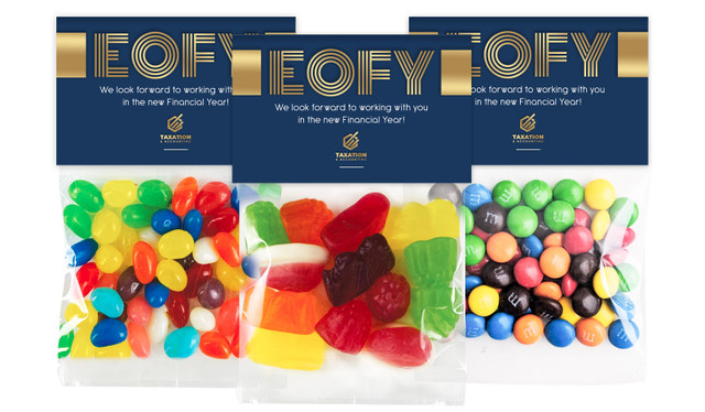 Bold Navy EOFY Custom Lolly Bag With Topper