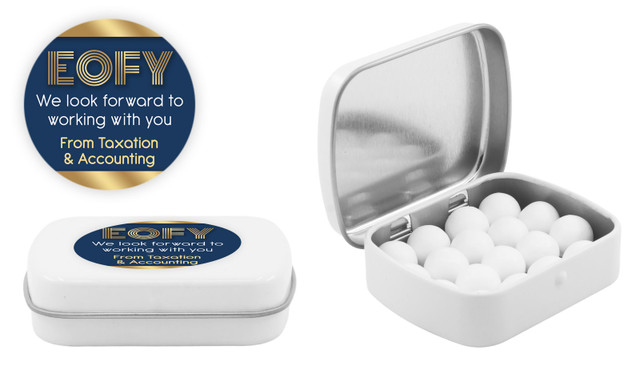 Bold Navy EOFY Personalised Mint Tins