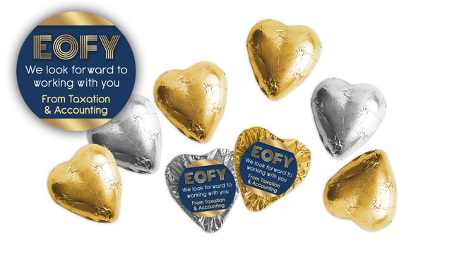 Bold Navy EOFY Custom Foil Chocolate Hearts