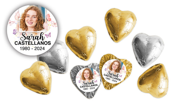 Butterflies Funeral Custom Foil Chocolate Hearts