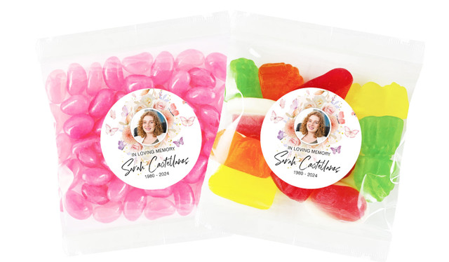 Butterflies Funeral Personalised Lolly Bag
