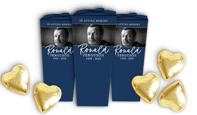 Cursive Blue Funeral Personalised Chocaboxes