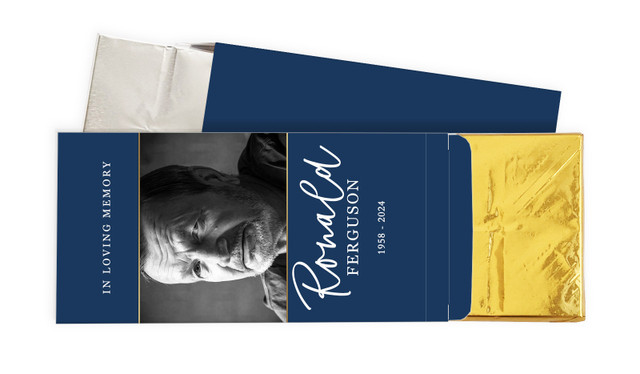 Cursive Blue Funeral Personalised Chocolate Bar In A Box