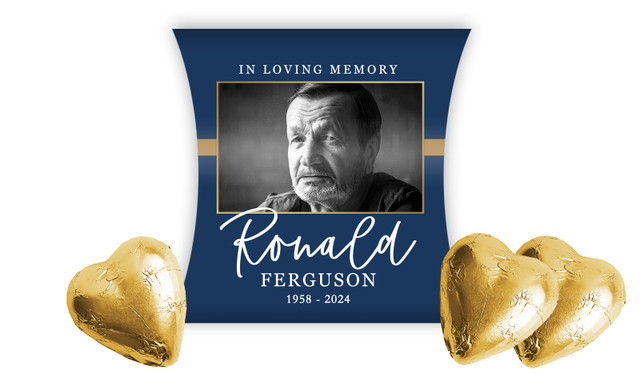 Cursive Blue Funeral Personalised Pillow Boxes