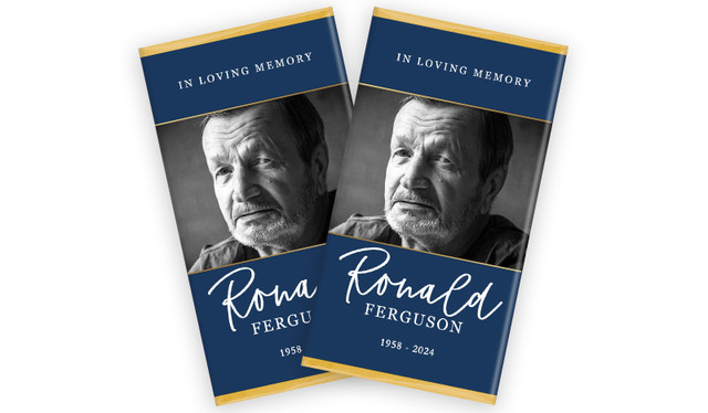 Cursive Blue Funeral Custom Chocolate Bars