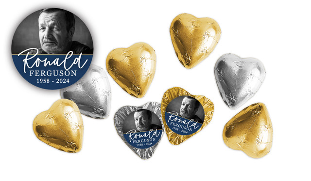 Cursive Blue Funeral Custom Foil Chocolate Hearts