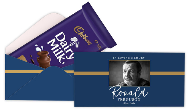 Cursive Blue Funeral Branded Cadbury Bar Box (Box Only)