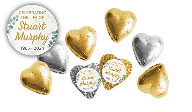 Eucalypt Funeral Custom Foil Chocolate Hearts
