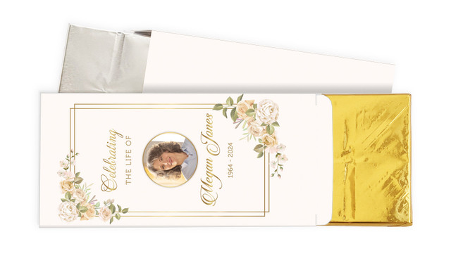 Gold And Floral Funeral Personalised Chocolate Bar In A Box