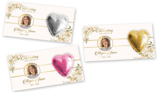 Gold And Floral Funeral Branded Heart Card